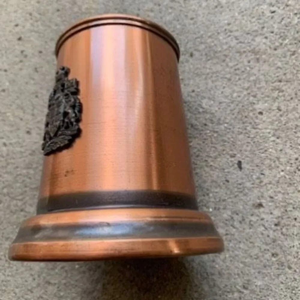 Vintage Copper Beer Stein With Canadian Nationalist Motto Crest